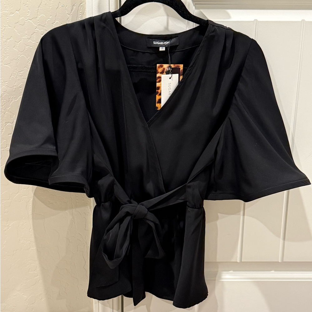 Sugar + Lips Black Wrap Blouse